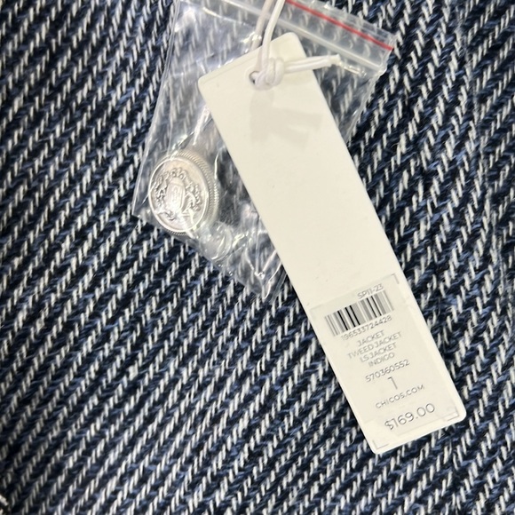 Chico’s Blue Tweed Jacket Open Front W/ Silver Buttons Size 8 Medium NWT - Picture 11 of 11